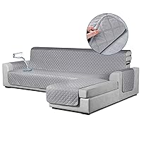 TAOCOCO Waterproof L Shaped Couch Cover Sectional Sofa Cover, 1 Piece Reversible Pet Couch Cover with Chaise Lounge for Sectional Sofa L Shape with Straps for Kids Pets(X-Large, Light Gray)