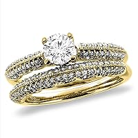 14K White/Yellow Gold 0.96 cttw Genuine Diamond 2pc Engagement Ring Set, Sizes 5-10