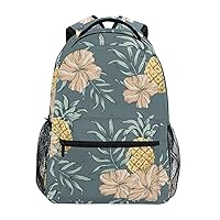 ALAZA Tropical Pink Hibiscus Flowers Pineapples Palm Leaves Dark Gray Unisex Travel Laptop Bags Casual Daypack Book Bag