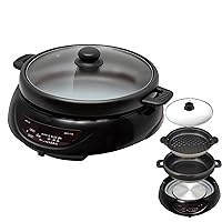 Tokyo Deco i001 Electric Grill Pot, Grill Plate, 2-in-1, Wide Size, For 3-4 People, 1,300 W, 2 Types of Plates Included (Grill Plate/Deep Pot), Glass Lid, Fluorine Processed, Easy to Clean, Strong