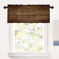 Shrahala Brown Wood Kitchen Valances, Grain Effect Old Weathered Surface Long Boards Half Window Curtain Window Treatment Multilayer Polyester Blackout for Living Room Bathroom 52 x 18 in
