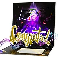 Ribbli Graduation Cards Black Gold Graduation Card with Lights and Music -Bouncing Cap Congrats Grad Pop Up Card for 2024 High School College University Graduates Gifts for Son Daughter