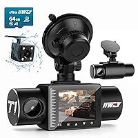 Dash Cam Front Rear and Inside 1080P Three Channels with IR Night Vision Car Camera SD Card Included Dashboard Camera Dashcam for Cars HDR Motion Detection and G-Sensor for Car, Taxi, Uber