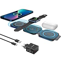 PINRUIGE Foldable Wireless Charger, Mag-Safe 3 in 1 Wireless Charger Inductive Charging Station Compatible with iPhone 15 14 13 12 11 Pro Max/XS/XR/X/8, iWatch Ultra/8/SE/7/6/5/4/3/2, AirPods Pro