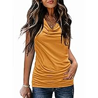Zeagoo Womens Ruched Cowl Neck Tank Tops Sleeveless Stretch Blouse with Side Shirring