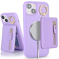 iPhone 15 case with Card Holder, iPhone 15 Phone Case Wallet for Women magsafe Compatible Wallet Detachable 2-in-1 for Men-Purple
