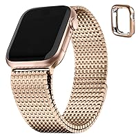 Fullmosa Compatible Apple Watch Metal Bands 41mm 40mm 38mm, Stainless Steel Mesh Loop Magnetic Clasp iWatch Band with TPU Case for Apple Watch Series 9 8 7 6 5 4 3 2 1 SE SE2 (Rose Gold)