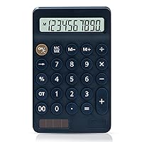 Calculator, Deli Standard Function Desk Calculators 10 Digit with Large LCD Display with 15° Elevation, Solar and Battery Dual Power, Standard Function for Office, Home, School, Blue