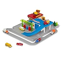 Driven by Battat – DRIVEN by Battat – 25pc Drive-Thru Playset – Toy Cars Included – Buildings, Ramp, Tracks & More – Kids 3 Years + – Pocket Dine & Drive Fleet