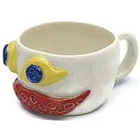 Whimsical Coffee Mug with Colorful Face, Handpainted Ceramic and Pottery