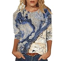 Ladies Tops and Blouses, Women's Fashion Daily Versatile Casual Round Neck Three Quarter Sleeve Printed Top