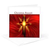 Greeting Card - Image of Happy Easter in Greek with Red Fiery Cross - Holiday