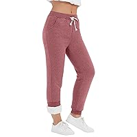 Womens Casual Running Hiking Pants Fleece Lined Activewear Sweatpants (Large, Wine Red)