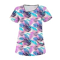 Scrubs for Women Women's Casual Independence Day Casual Printed Patterned T-Shirt for Women Trendy Nursing Blouses