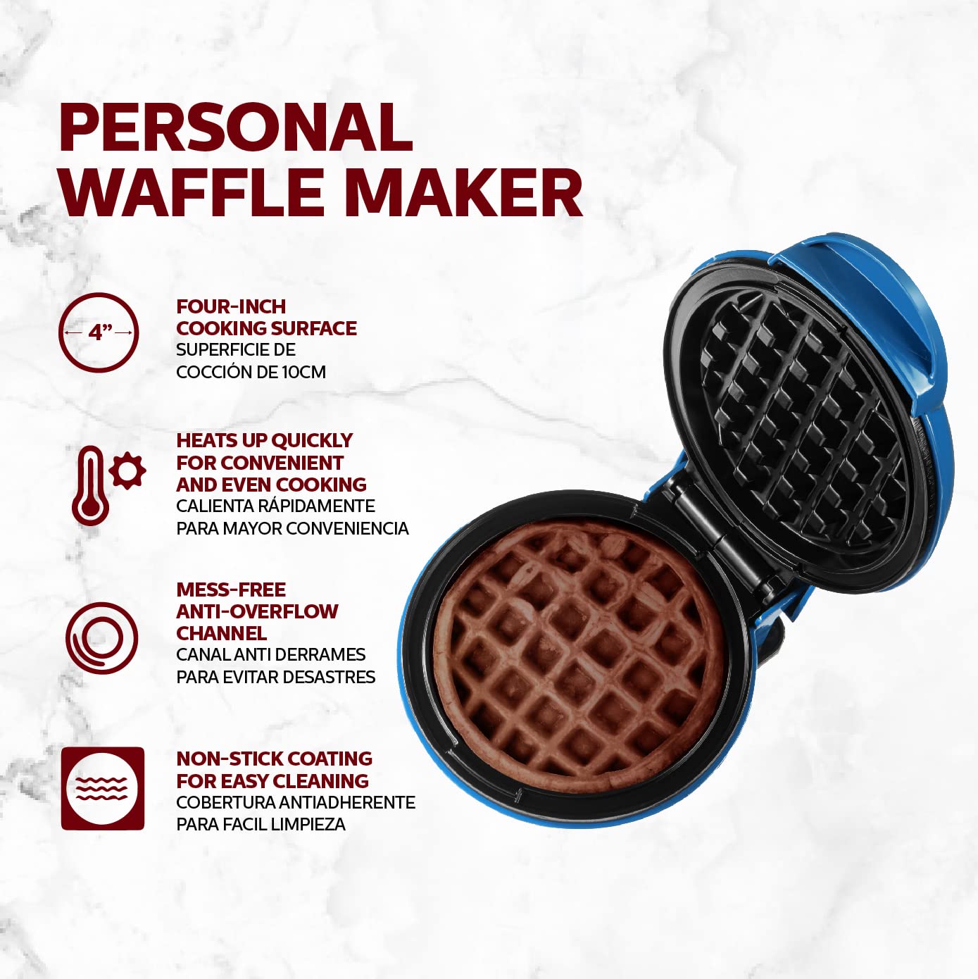 Holstein Housewares Personal Non-Stick Waffle Maker, Blue - 4-inch Waffles in Minutes