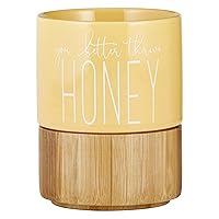 Slant Collections Ceramic Coffee Mug with Bamboo Base, 9-Ounce, Thrive Honey