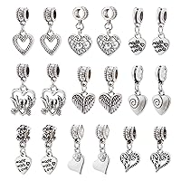 CHGCRAFT 54Pcs 9Styles Love Heart Pendants Tibetan Style Alloy European Dangle Charms Jewelry Making Charms for Necklace Bracelet Jewelry Making and Crafting, Antique Silver