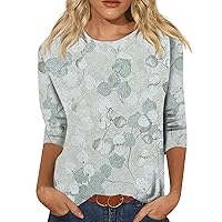 3/4 Sleeve Tops for Women, 3/4 Sleeve Shirts for Women Cute Print Graphic Tees Blouses Casual Plus Size Basic Tops Pullover