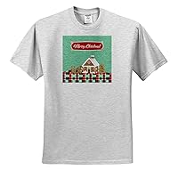 3dRose Gingerbread People and House on Plaid, Merry Christmas, Red, Green - T-Shirts (ts_329045)
