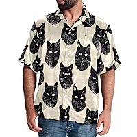 Hawaiian Shirt for Men Casual Button Down, Quick Dry Holiday Beach Short Sleeve Shirts Black Cat Head Pattern,S