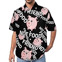 Pig Friend Not Food Vegan Men's Lapel Shirt Casual Button Down Tees Short-Sleeve Blouse Tops