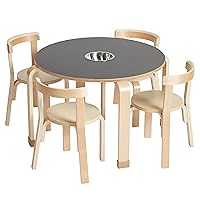 ECR4Kids Bentwood Chalkboard Table and Chair Set, Kids Furniture, Natural, 5-Piece