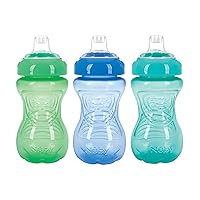 Nuby 3 Pack No Spill Toddler Sippy Cups - Toddler Cups Spill Proof with Easy and Firm Grip - BPA Free Toddlers Cups - Blue, Aqua, Green