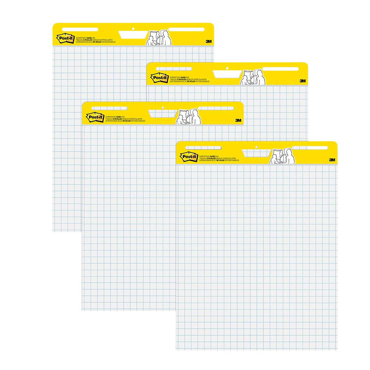 Post-it Super Sticky Easel Pad, Great for Virtual Teachers and Students, 25 x30 Inches, White with Grid, 30 Sheets/Pad, 4 Pads/Pack (560 VAD 4PK)