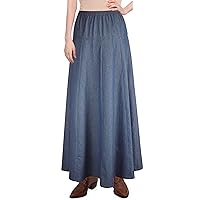 Womens Basic Ultra Soft Lightweight Denim Fit and Flare A-Line Ankle Length Maxi Skirt