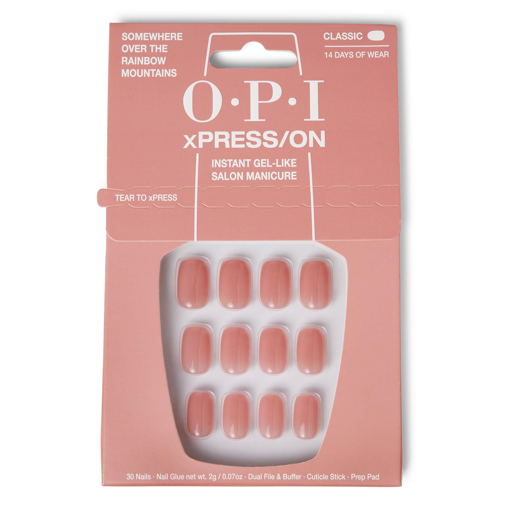 OPI xPRESS/ON Press On Nails, Up to 14 Days of Wear, Gel-Like Salon Manicure, Vegan, Sustainable Packaging, With Nail Glue, Short Neutral Nails, Somewhere Over the Rainbow Mountains