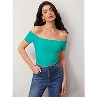 Women's Tops Shirts Sexy Tops for Women Cotton Off Shoulder Solid Tee Shirts for Women (Color : Green, Size : Medium)