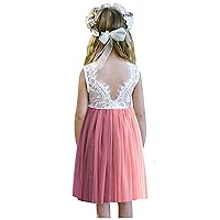 2Bunnies Girl Rose Lace Back A-Line Straight Tutu Tulle Party Flower Girl Dress