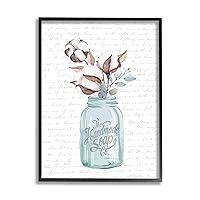 Handmade Soap Jar Cotton Flower Bathroom Word, Design by Artist Lettered and Lined Wall Art, 11 x 14, Black Framed