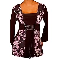Plus Size Women Corset Style Black Purple Long Sleeves Top Made in USA