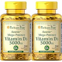 Vitamin D3 5,000 IU Bolsters Immunity for Immune System Support and Healthy Bones and Teeth Softgels, Packaging May Vary, Unflavored, 200 Count (Pack of 2)