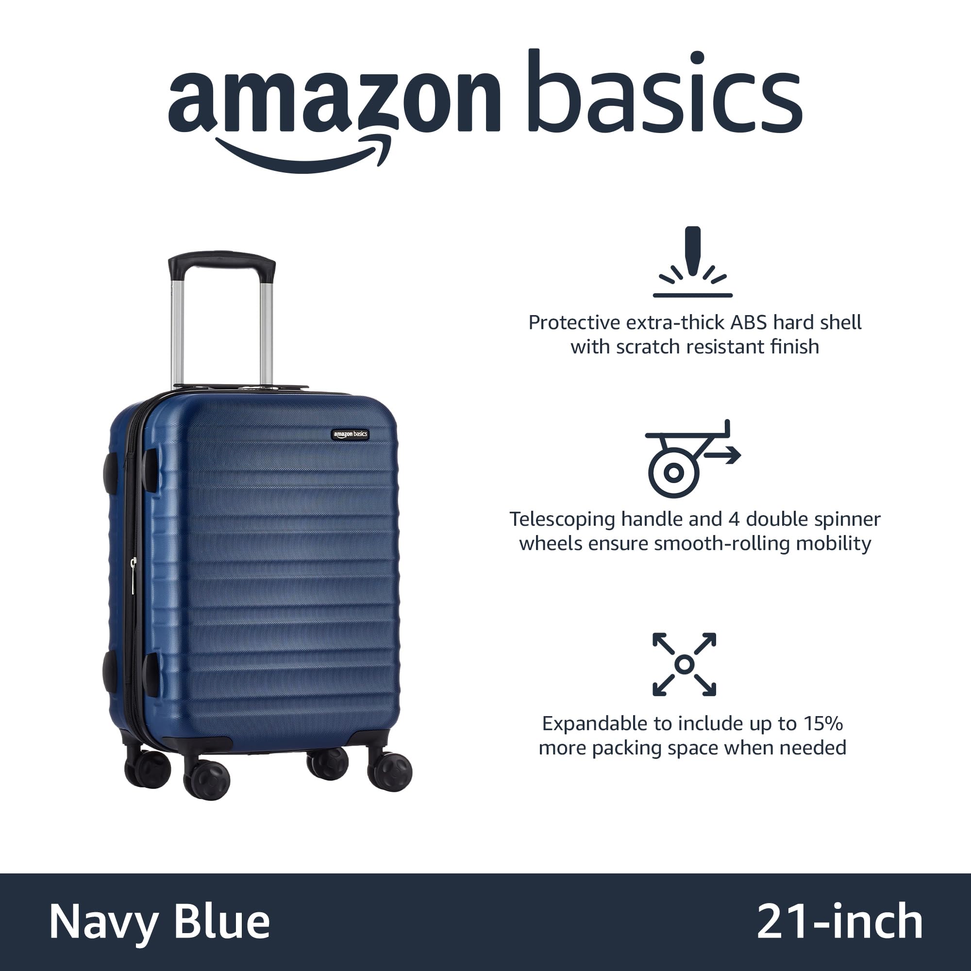 Amazon Basics 20-Inch Hardside Spinner, Navy Blue