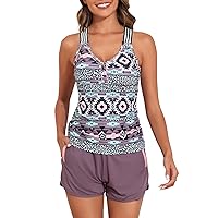 Summer Mae Tankini Swimsuits for Women Tummy Control Two Piece Bathing Suits with Sporty Pockets Boy Shorts