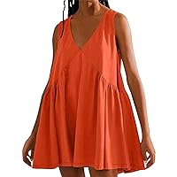 Women's Casual Summer Dresses, Sleeveless Dress Loose V Neck Tank Top with Pockets, S XL