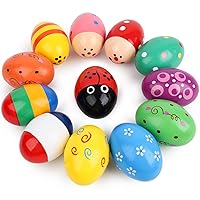 AMOR PRESENT 12PCS Wooden Percussion Musical Eggs, Maracas Egg Shakers Colorful Musical Easter Props Halloween Props for Party Easter Halloween