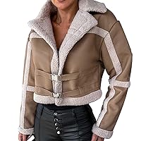 Womems Winter Coats Cropped Faux Leather Sherpa Lined Jacket Sherpa Jackets Moto Biker Coat Fall Outfits Y2K Clothes