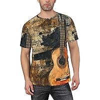Men's Music Notes Guitar Short Sleeve T-Shirts, Vintage Graphic Tee
