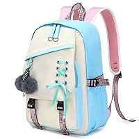 FENGDONG Teenage Girls Bookbag School Backpack Children Casual Daypack Schoolbag for Teens Cream