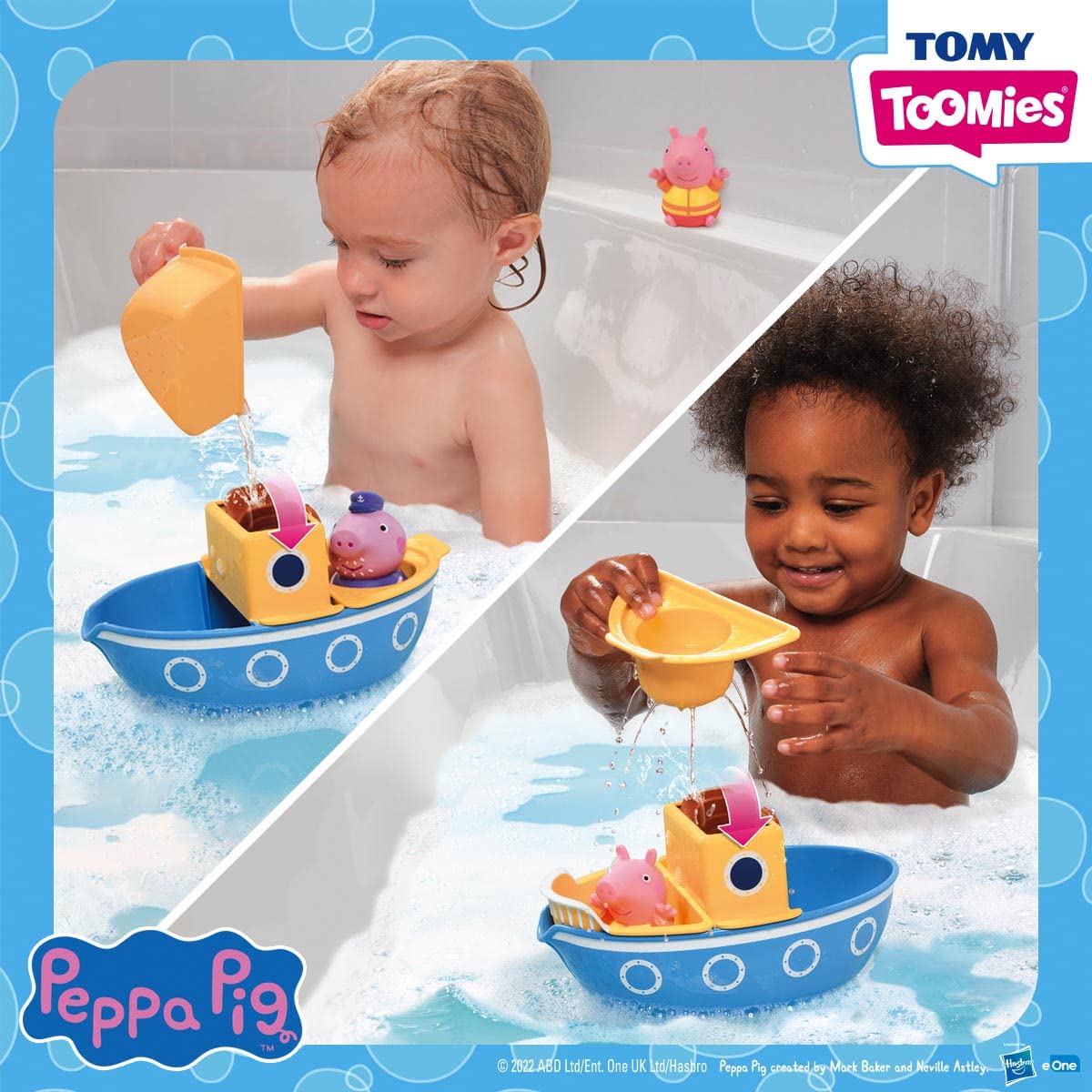 Tomy E73414 Grandpa Pig’s Splash & Pour Boat from Toomies – 4-in-1 Bath Time Peppa Pig Toy with Removable Water Sprinklers and Spinning Paddle Wheelhouse