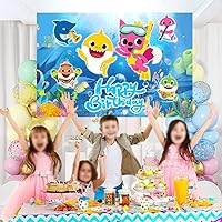 Party Cake Table Decoration Baby Shower Blue Shark Banner Kids Room Wall Decor Anime Wall Decor Happy Birthday Party Supplies Kids Birthday Banner Cartoon Anime Party Supplies Party 5X3.3FT