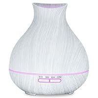 BZseed Aromatherapy Essential Oil Diffuser 550ml 12 Hours White Wood Grain Aroma Diffuser with Timer for Large Room, Home, Baby Bedroom, Waterless Auto Shut-Off, 7 Colors Lights Changing