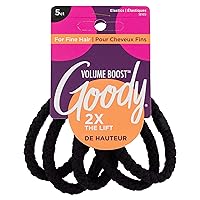 GOODY Volume Boost Ponytailers Elastics Hair Tie for Fine Hair - 5 Count, Black - Ouchless Pain-Free Hair Accessories for Women, Men, Boys, & Girls - Perfect for Long Lasting Braids, Ponytails & More