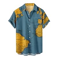 Hawaiian Shirt for Men Funky Casual Button Down Shirts Short Sleeve Beach Shirts Fashion World Map Print Summer Tops