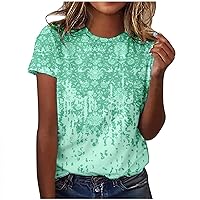 Womens Tops Short Sleeve Floral Print Blouses 2024 Summer Trendy Oversized Tshirt Dressy Causal Loose Fit Graphic Tees