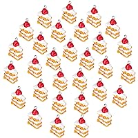 OIIKI 30PCS Cute Strawberry Cake Charm for Jewelry Making, Resin Imitation Food Cake Pendants for DIY Crafts, Earrings, Necklace, Bracelaces, Keychain for Women, Girls -Red