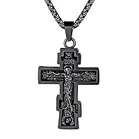 Byzantium Crucifix Cross Necklace, Christian Jewelry Vintage Stainless Steel/Gold Plated Customize Available Gift for Men/Women Russian Orthodox Church Pendant Necklace